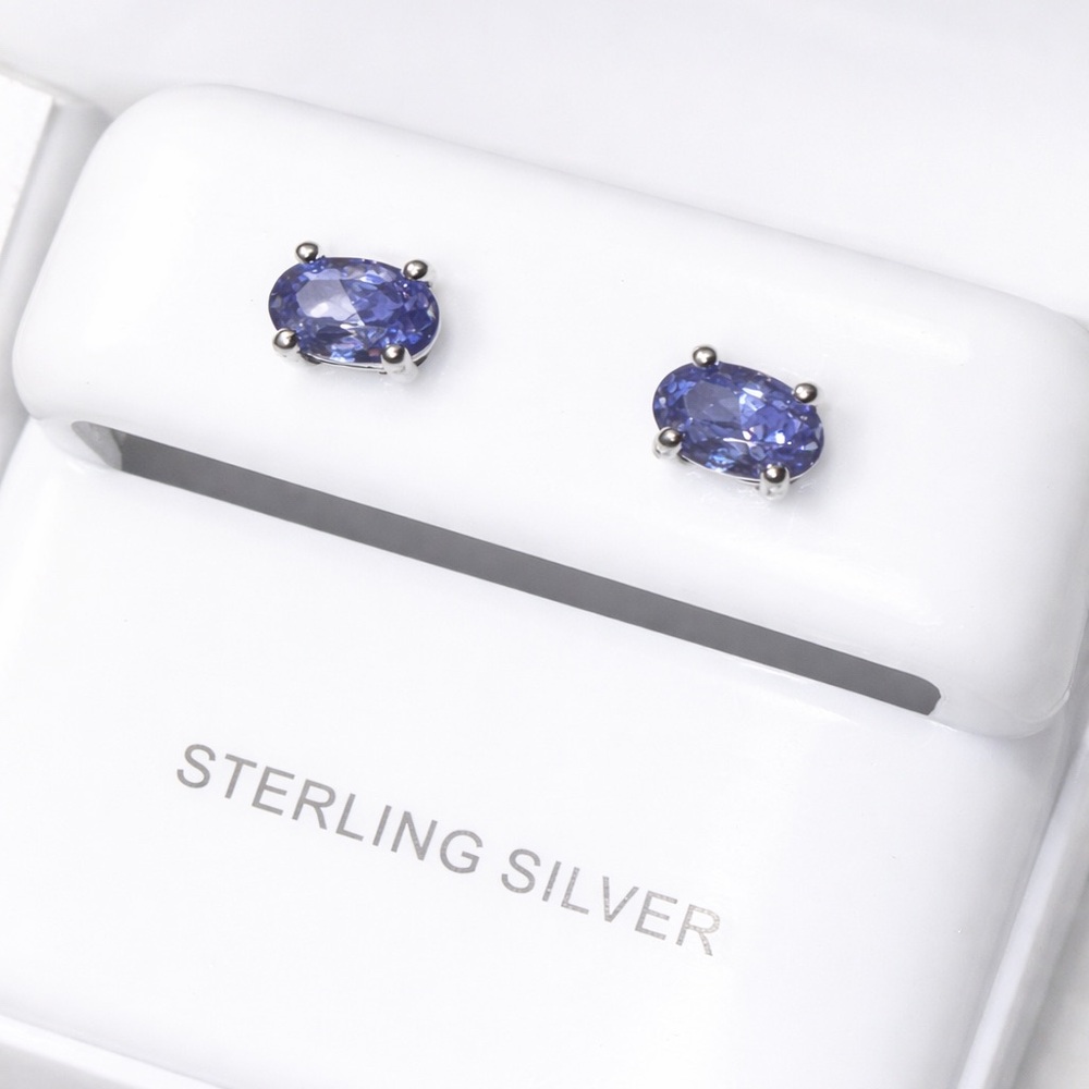 Sterling Silver Tanzanite Stud Earrings ✨ Oval Blue-Violet Gems